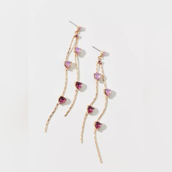 NWT Urban Outfitters Ombre Gold and Pink Heart Rhinestone Asymmetrical Earrings - Picture 7 of 10